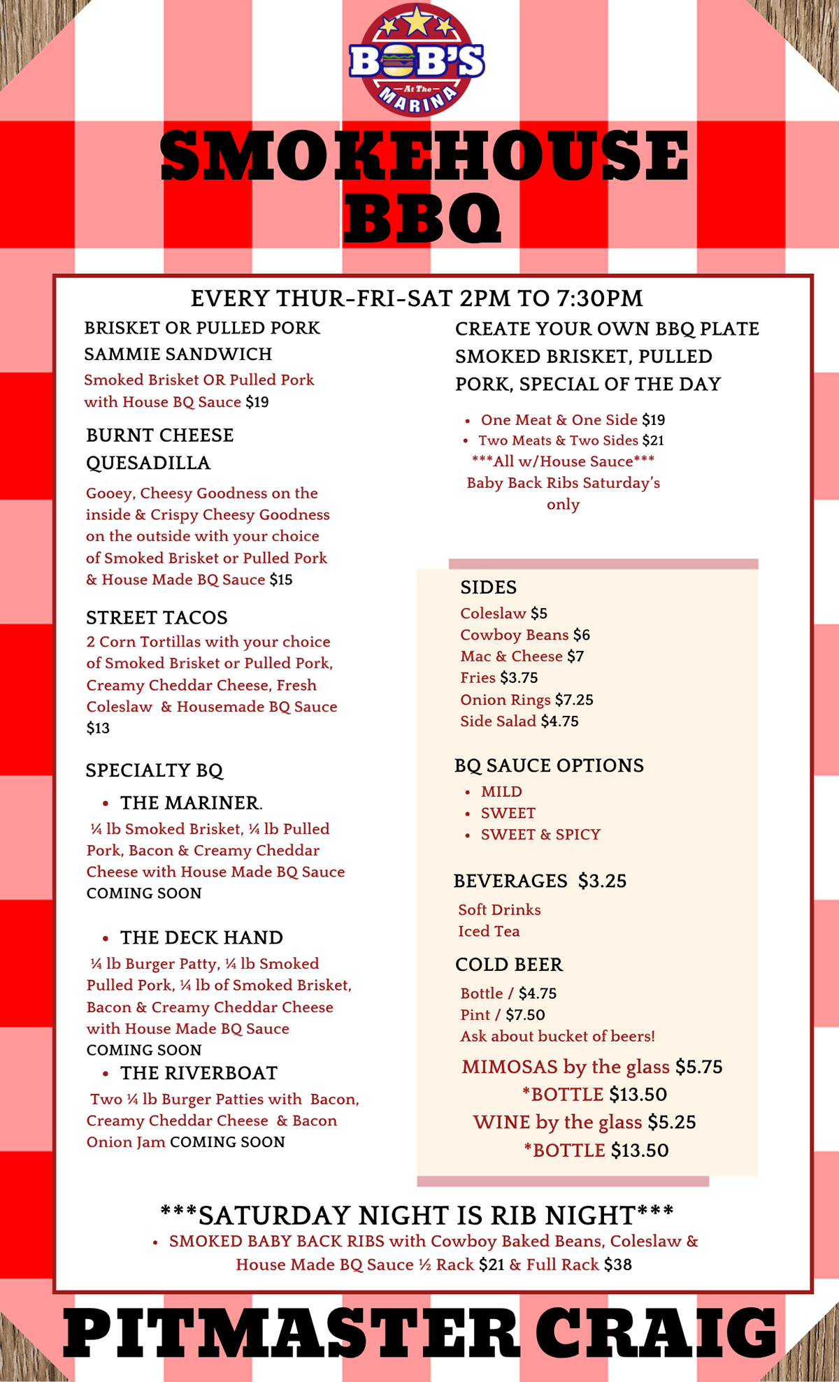 Bob's Smokehous BBBQ Menu