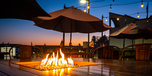 Firepit against evening sunset